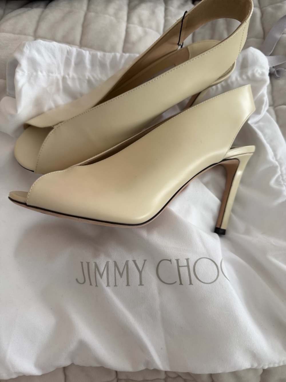Jimmy Choo Pale Cream Slingback Peep-Toe Heels